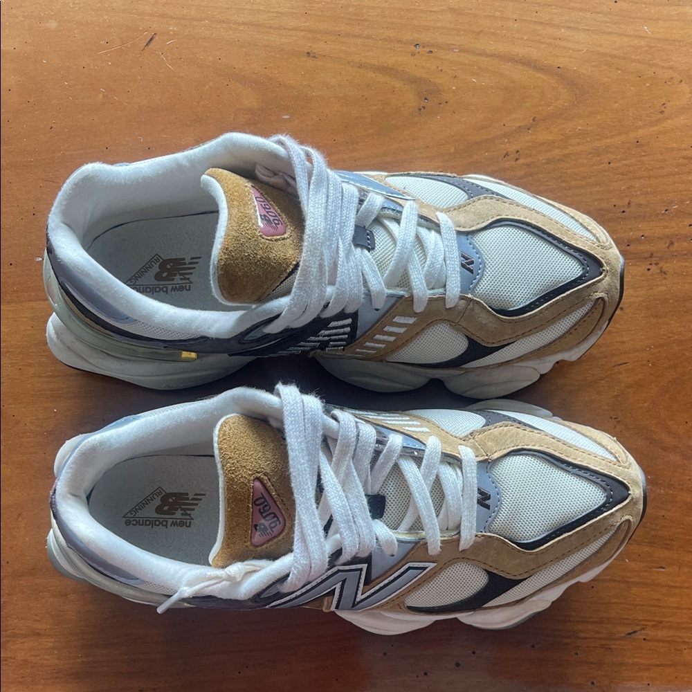 New Balance 9060 Unisex Mustard, brown, and White Sneakers